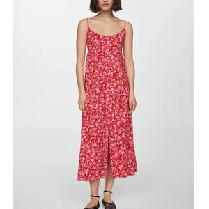 NEW Mango Red Strappy Floral Print Dress Womens Large Sundress Sleeveless Summer